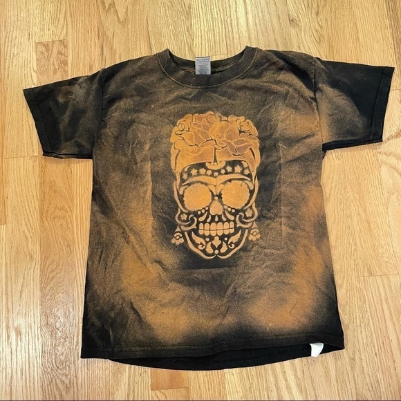 Reverse dyed Frida Kahlo dia de los muertos youth tshirt S sugar skull - Picture 2 of 6